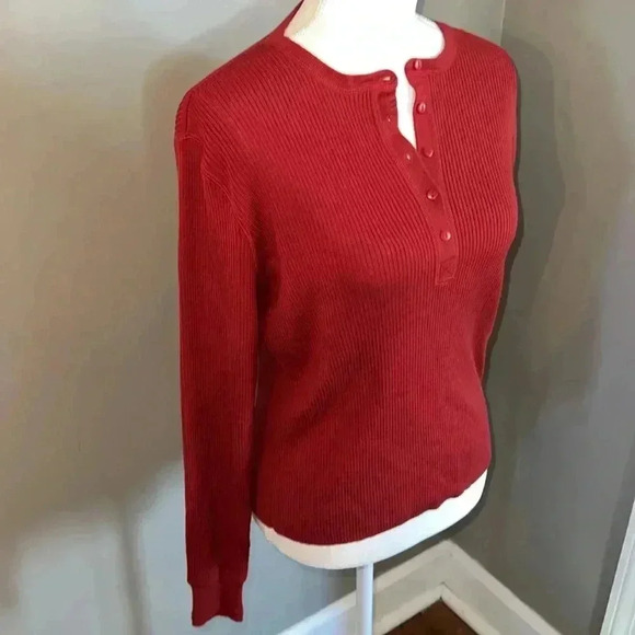 Ralph Lauren Ribbed Wool Red Henley Top Size L - Picture 4 of 7